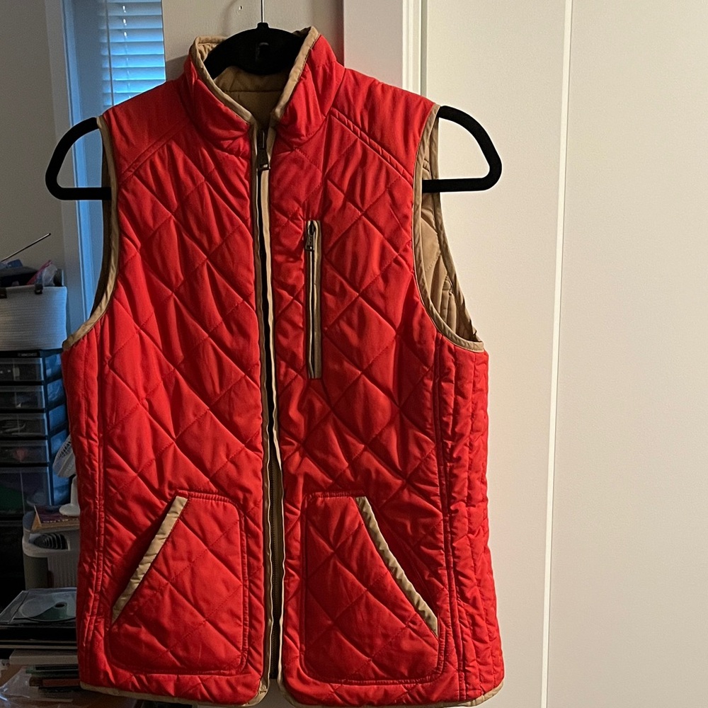 Very RARE Ralph Lauren Red and Camel Completely Reversible Quilted Vest EUC